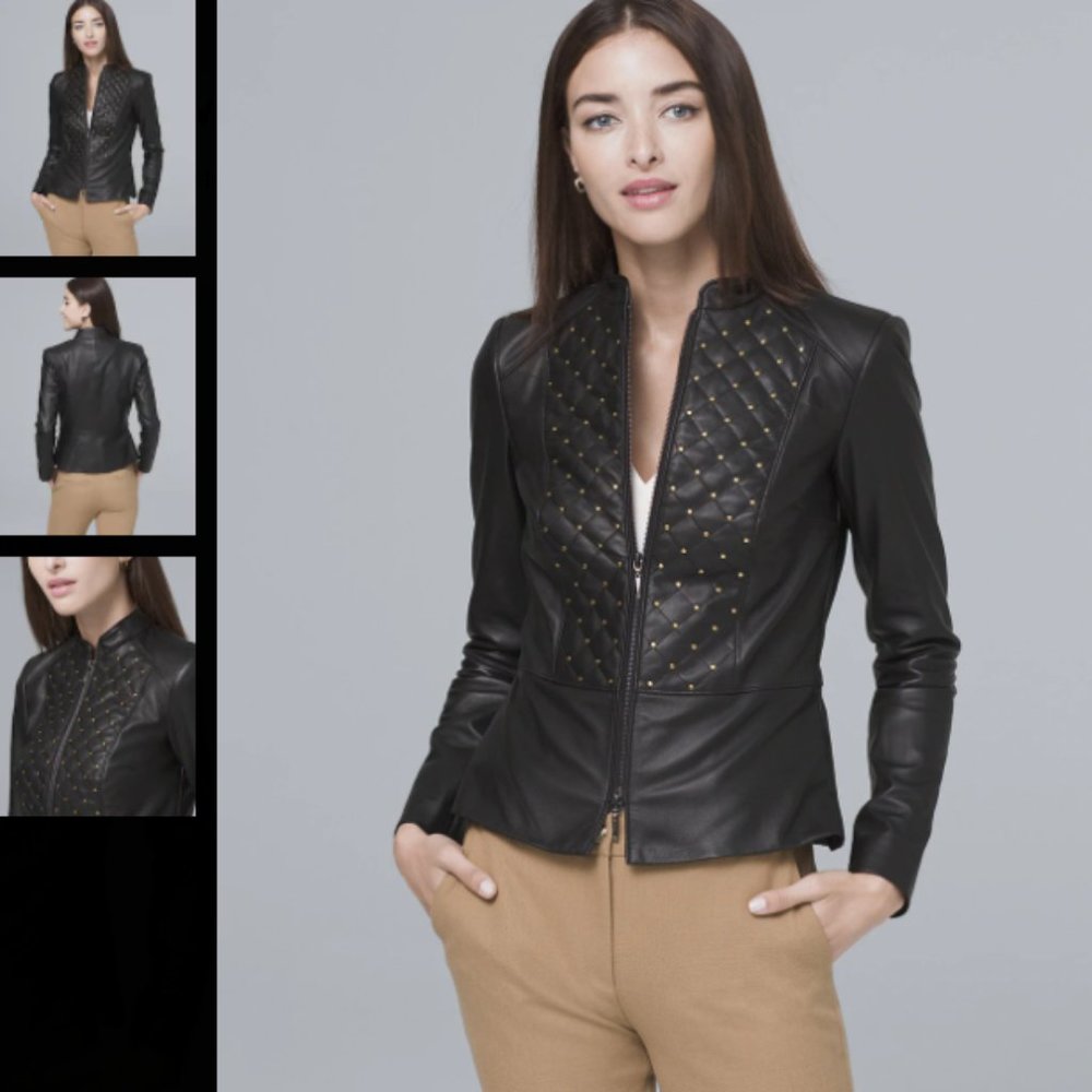 White House Black Market Stud Genuine Leather Jacket Sz M